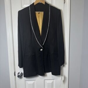 Vtg 90s HIGH POINT New York Embellished Rhinestones Blazer Jacket XL‎ Black NWT